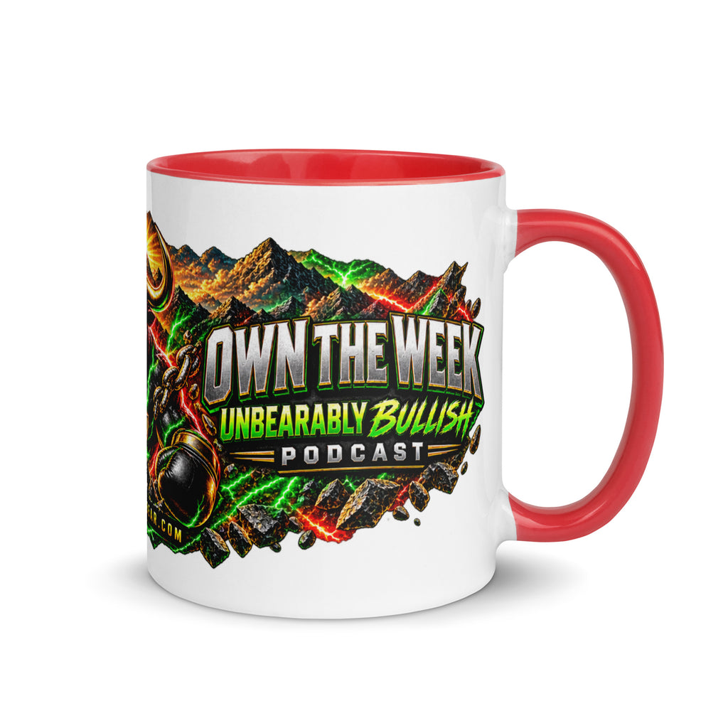 Motivation Monday Own The Week Mug with red interior, 11 oz, right side