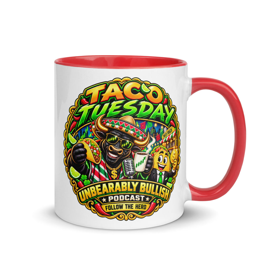Taco Tuesday Mug with red interior, 11 oz, right side