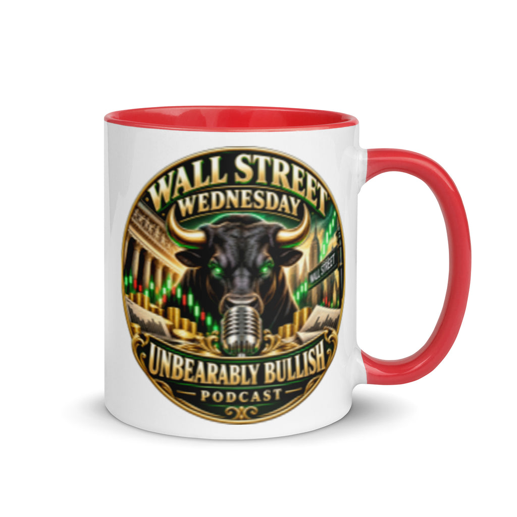 Wall Street Wednesday Mug with red interior, 11 oz, right side