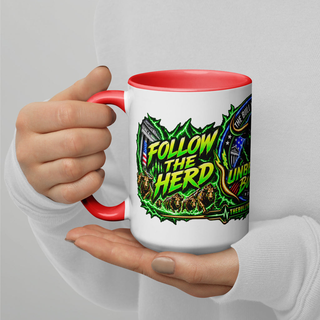 The Bull You Can't Bear Panorama Wrap Mug with red interior, 15 oz, left side alternate view