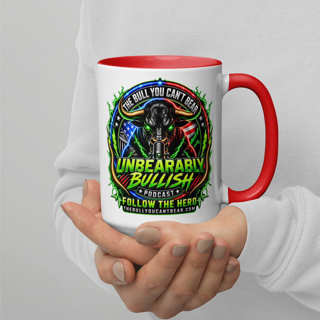 Unbearably Bullish Crest Mug with red interior, 15 oz, right side alternate view