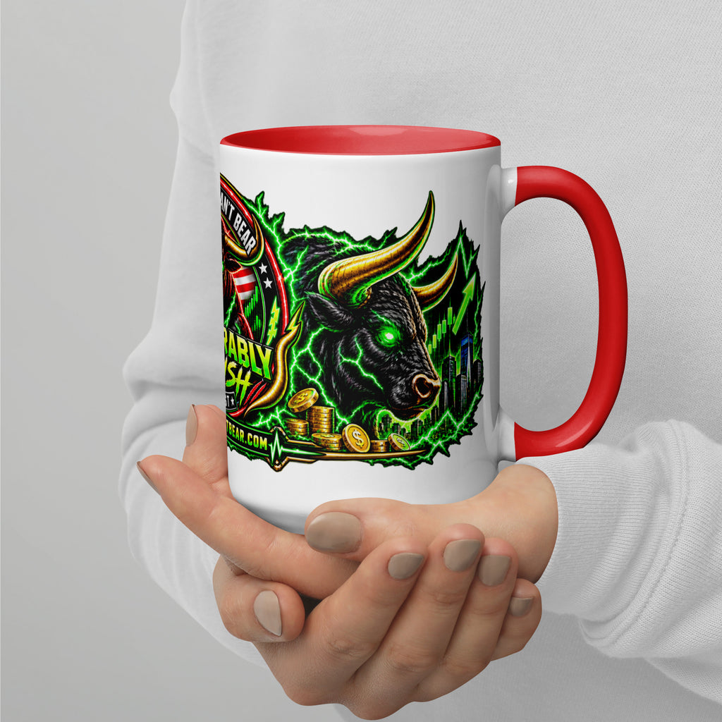 The Bull You Can't Bear Panorama Wrap Mug with red interior, 15 oz, right side alternate view