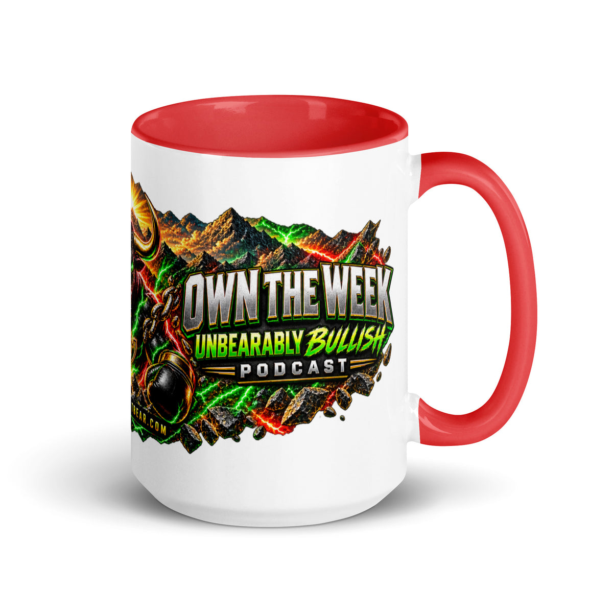 Motivation Monday Own The Week Mug with red interior, 15 oz, right side