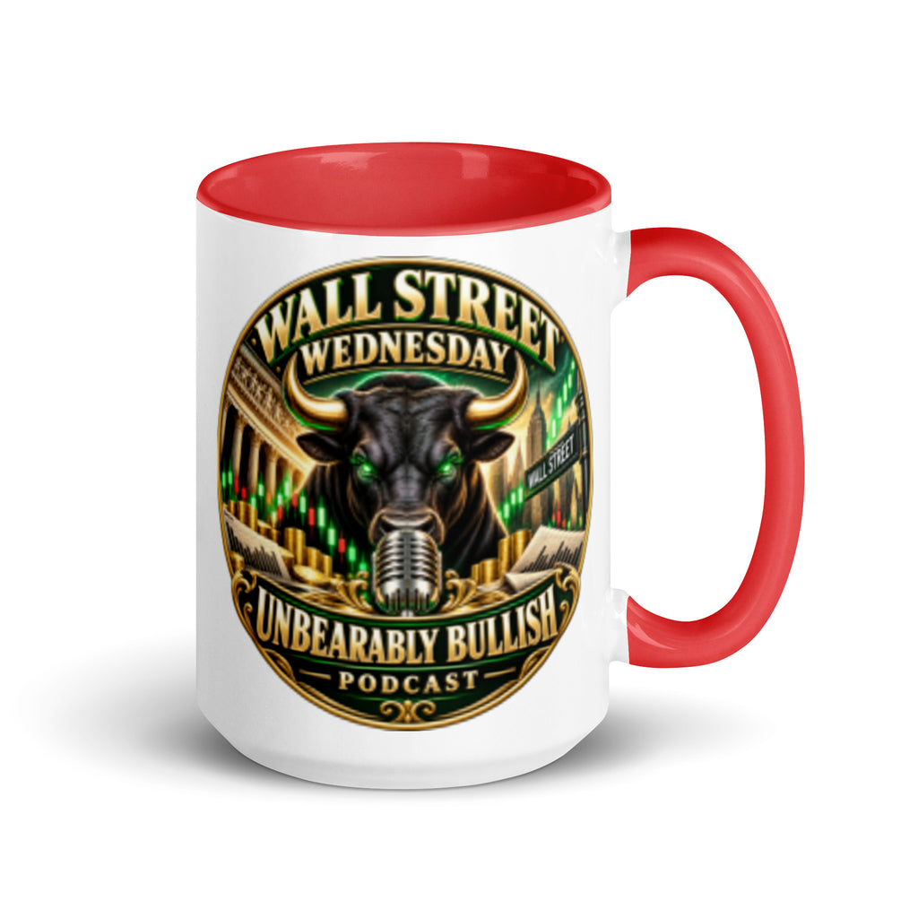 Wall Street Wednesday Mug with red interior, 15 oz, right side