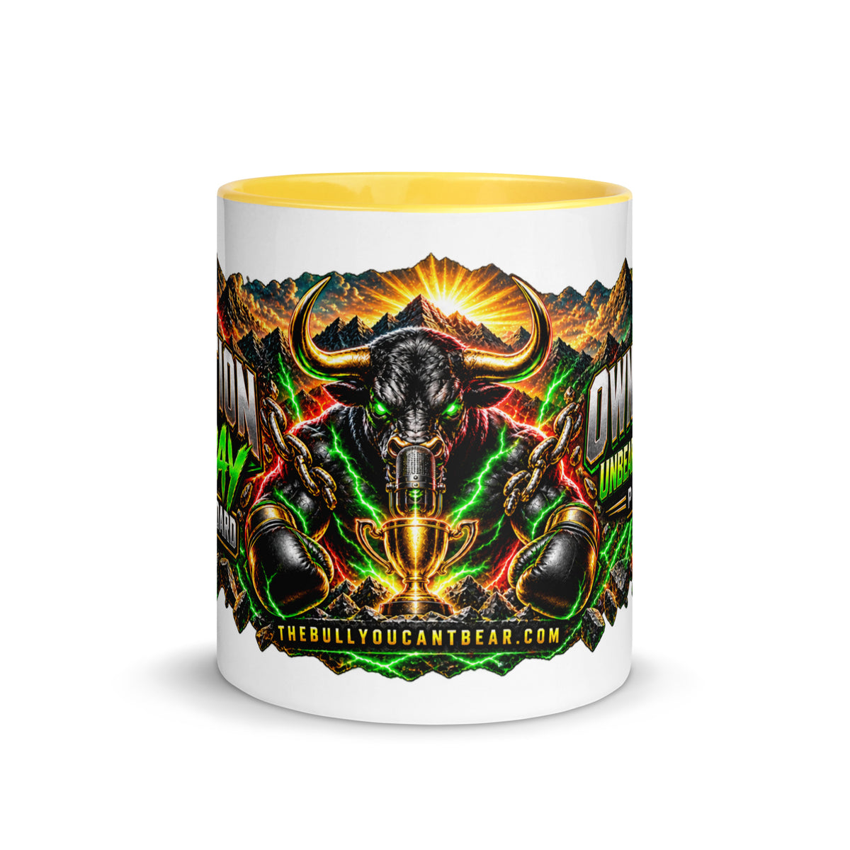 Motivation Monday Own The Week Mug with yellow interior, 11 oz, front view