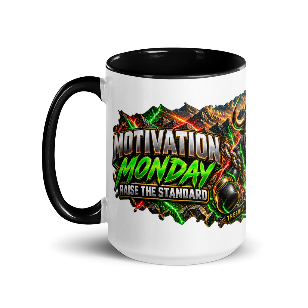 Motivation Monday Own The Week Mug with yellow interior, 15 oz, left side