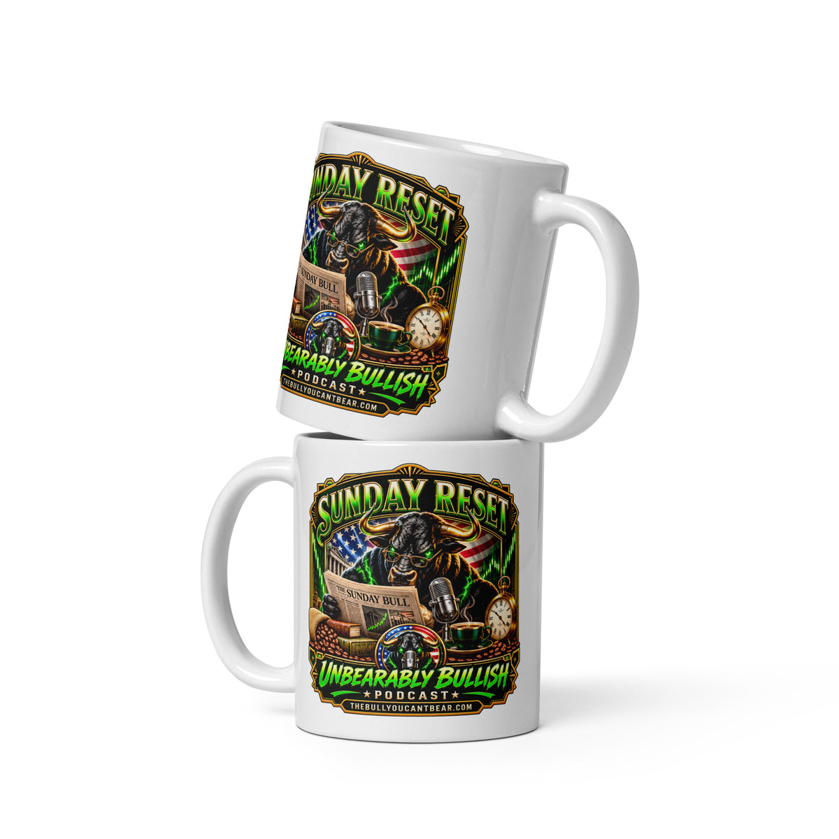 Sunday Reset Mug, white 11 oz, front view