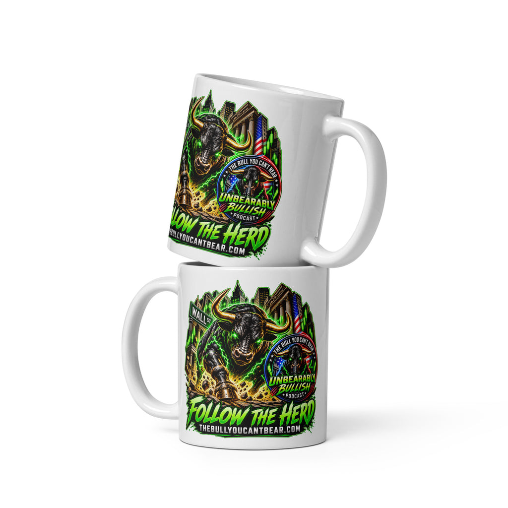 Charging Bull Follow The Herd Mug, white 11 oz, front view
