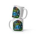 Humans + AI Mug, white 11 oz, front view