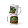 Sunday Reset Panorama Wrap Mug, white 11 oz, front view of wraparound print