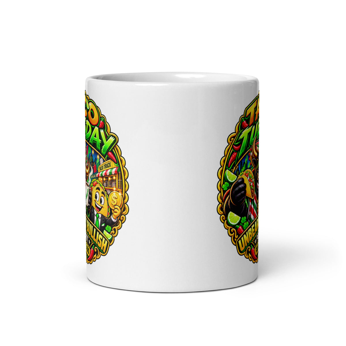 Taco Tuesday Mug, white 11 oz, front view