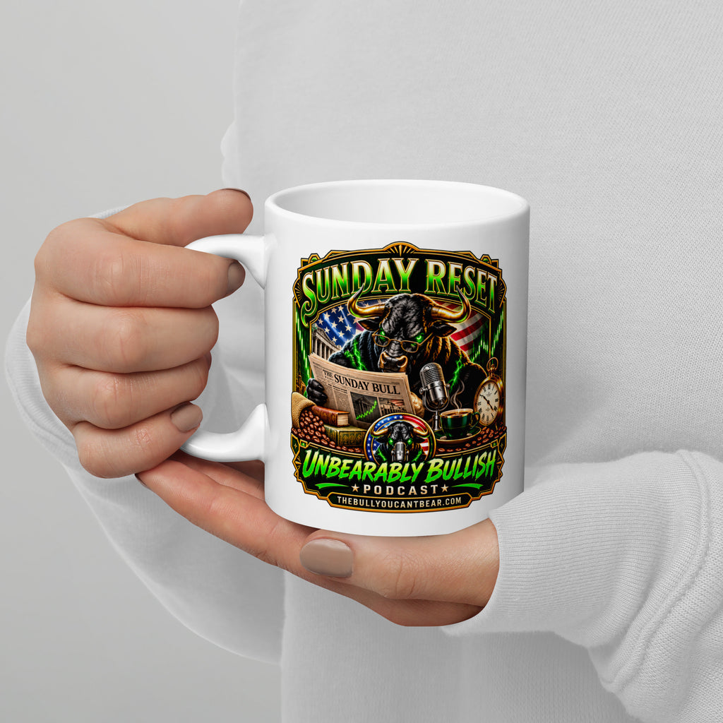 Sunday Reset Mug, white 11 oz, handle on left