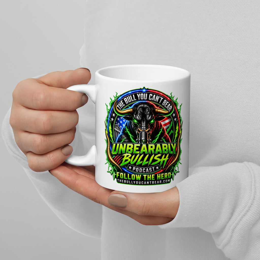 Unbearably Bullish Crest Mug, white 11 oz, handle on left
