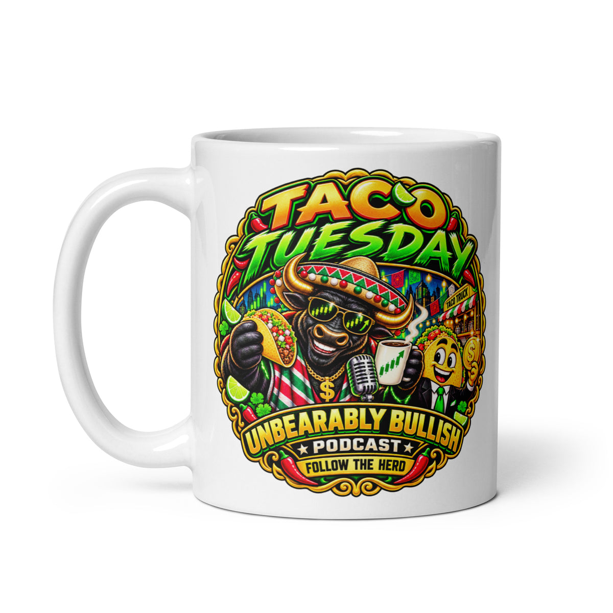 Taco Tuesday Mug, white 11 oz, handle on left