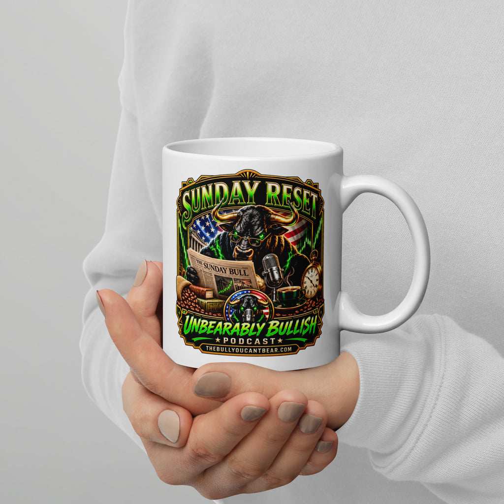 Sunday Reset Mug, white 11 oz, handle on right