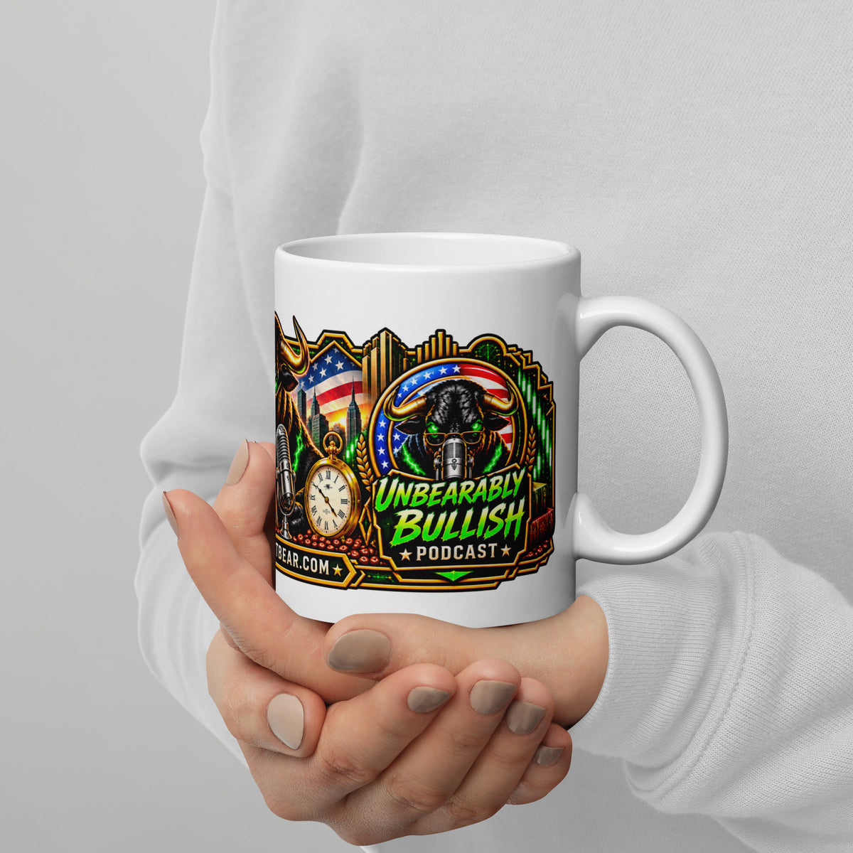 Sunday Reset Panorama Wrap Mug, white 11 oz, handle on right