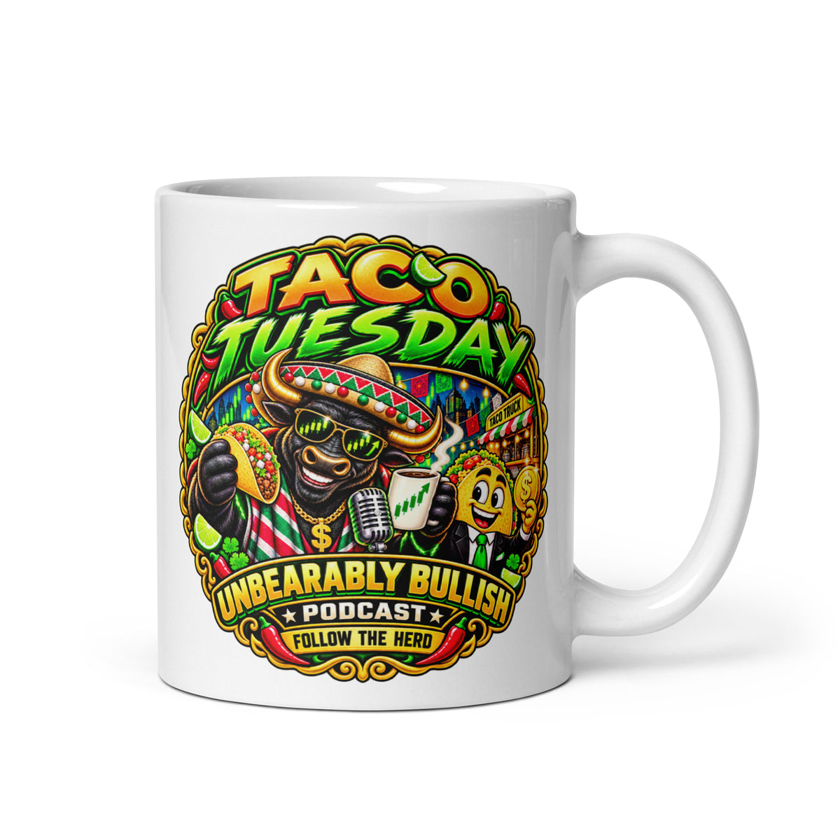 Taco Tuesday Mug, white 11 oz, handle on right