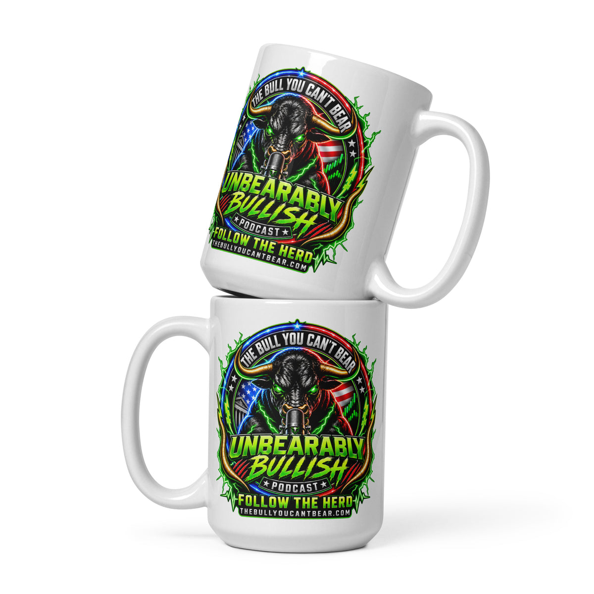 Unbearably Bullish Crest Mug, white 15 oz, front view