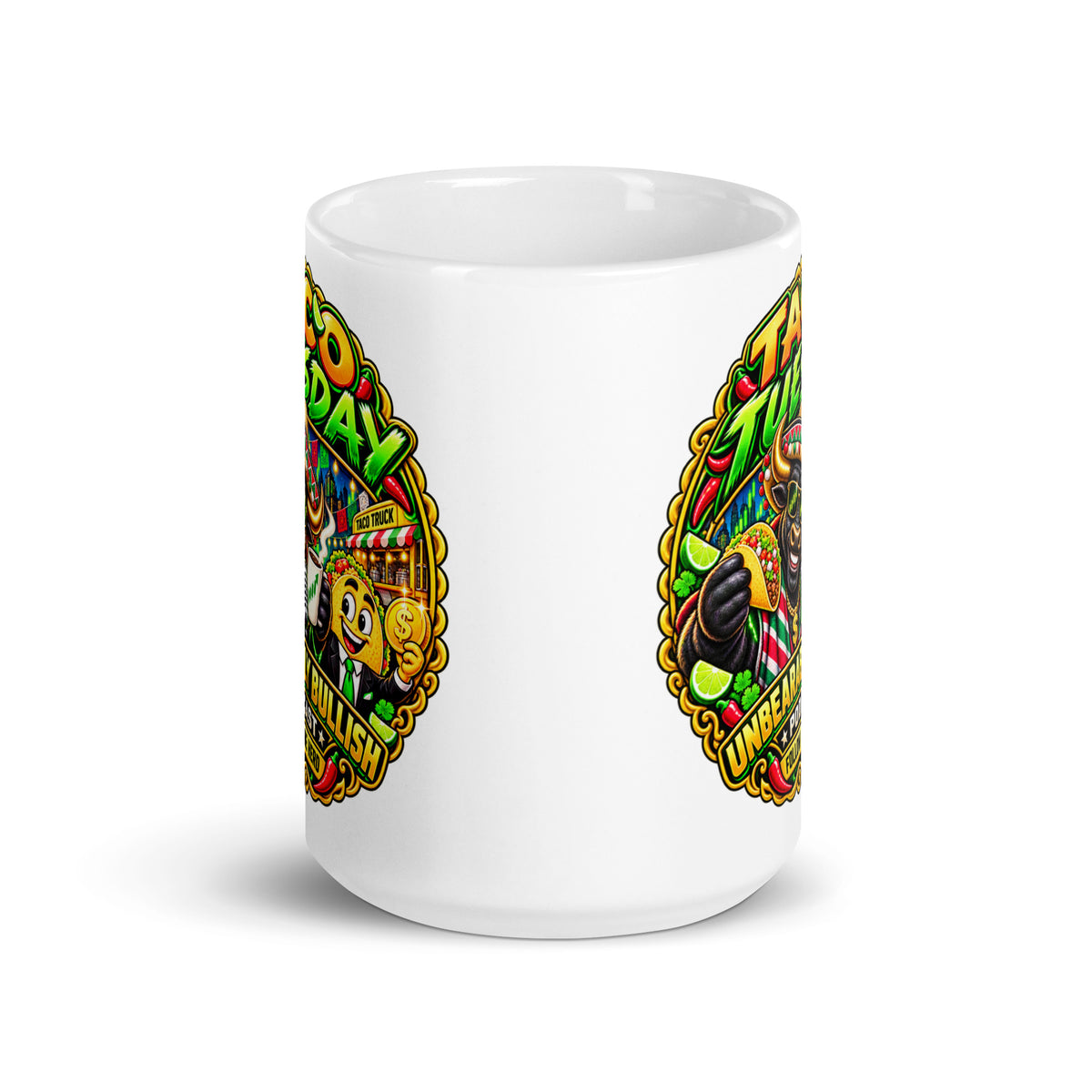 Taco Tuesday Mug, white 15 oz, front view