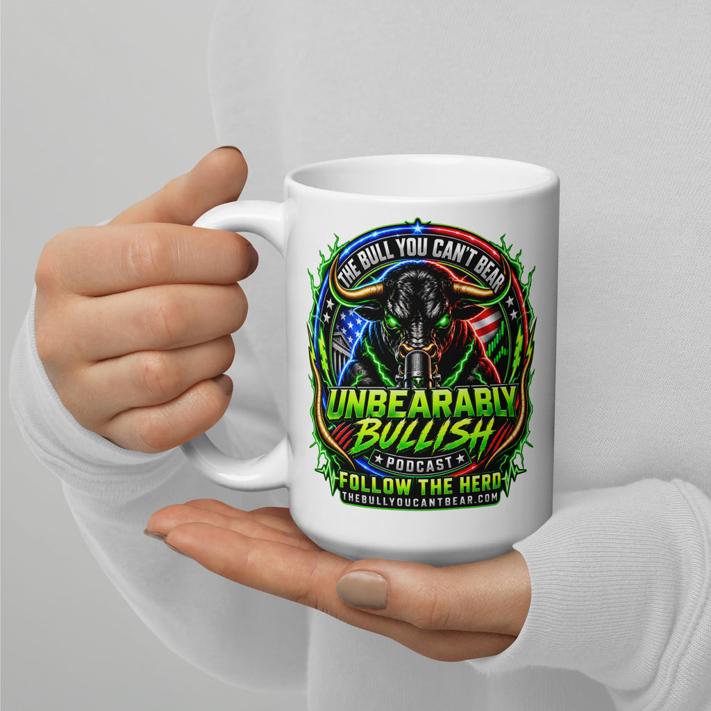 Unbearably Bullish Crest Mug, white 15 oz, handle on left