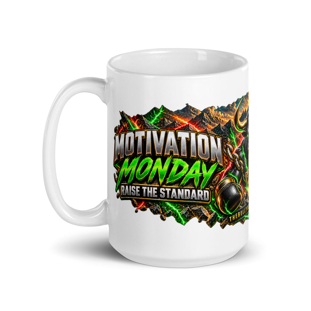 Motivation Monday Own The Week Mug, white 15 oz, handle on left