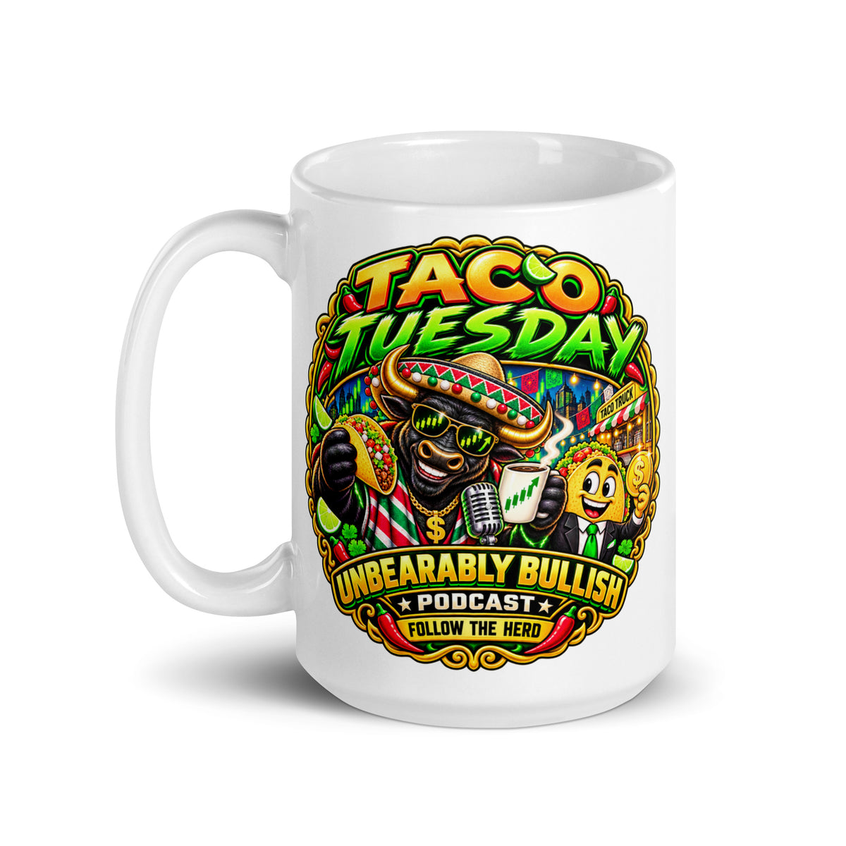 Taco Tuesday Mug, white 15 oz, handle on left
