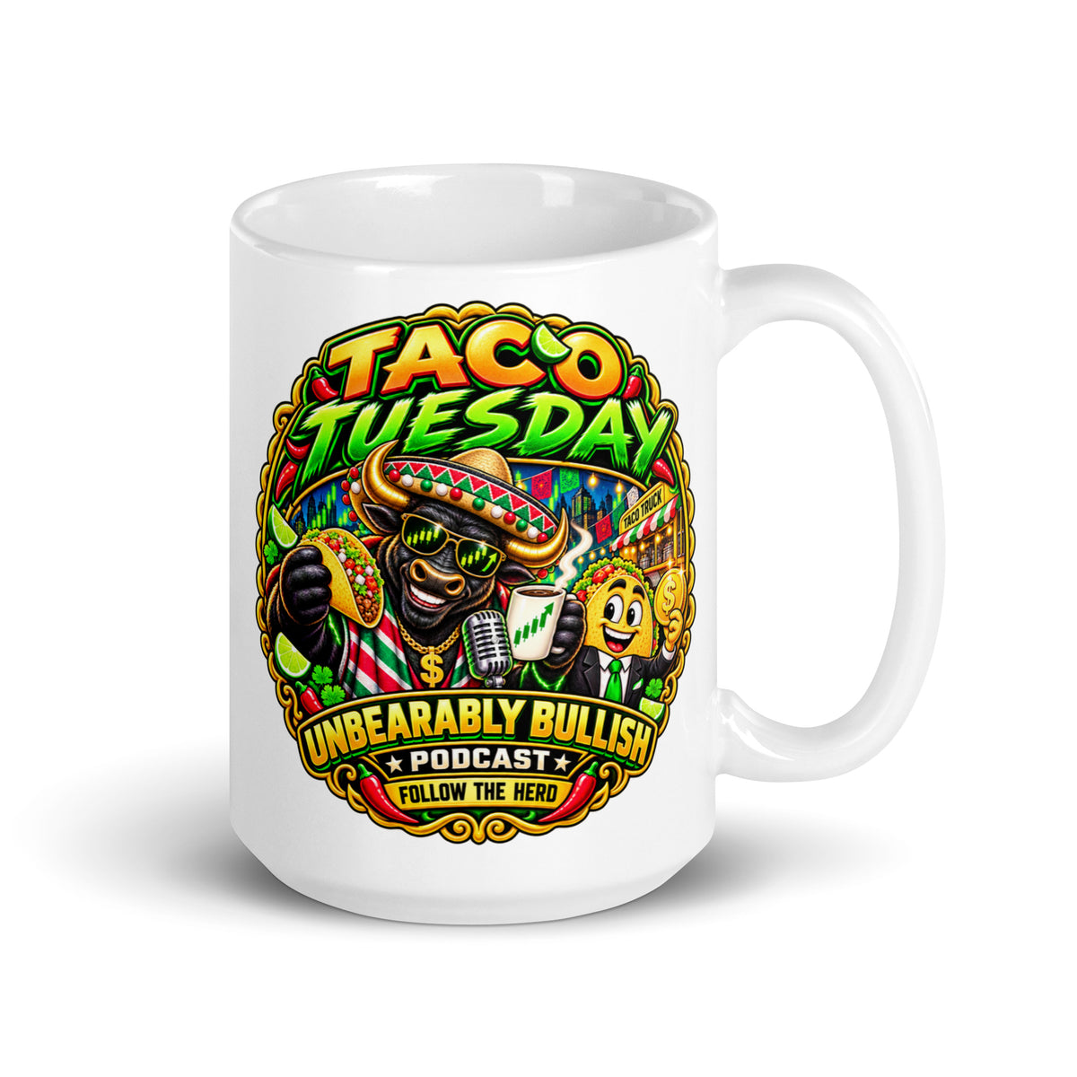 Taco Tuesday Mug, white 15 oz, handle on right